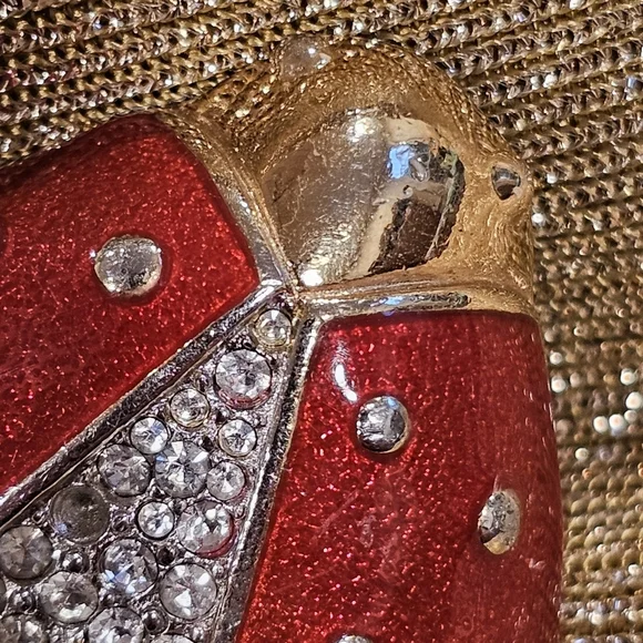 Vintage Givenchy Ladybug Brooch Red Enamel Crystal Rhinestones Gold Tone - FLAW - Picture 4 of 13